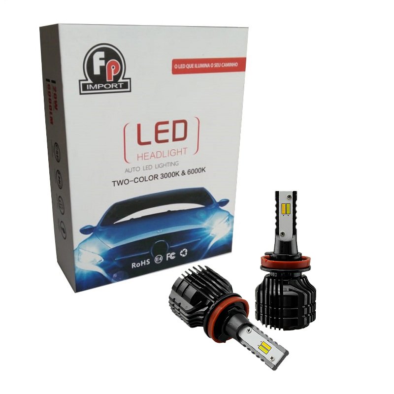 kit lampada led 2 cores 6000lm 3000k 6000k fp import 3