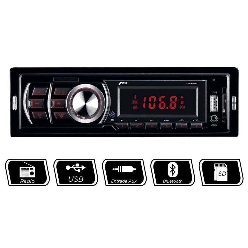 Rádio Automotivo Bluetooth USB FM SD Card de Entrada jr8 1000bt