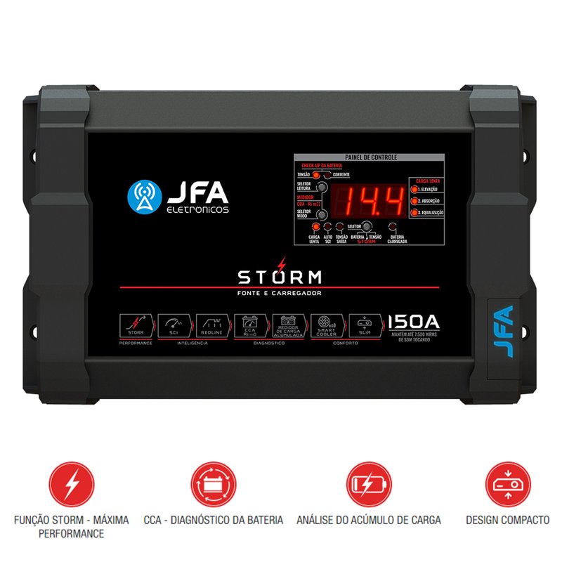 fonte carregador de bateria jfa storm 150a
